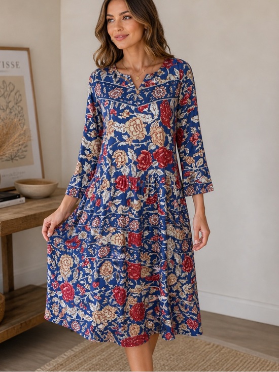 The vermont country store Other - Vintage Vermont Country Store Blue Prairie Floral Mumu Lounge House Dress Sz L